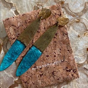 Anthropology turquoise and gold dangle earrings
